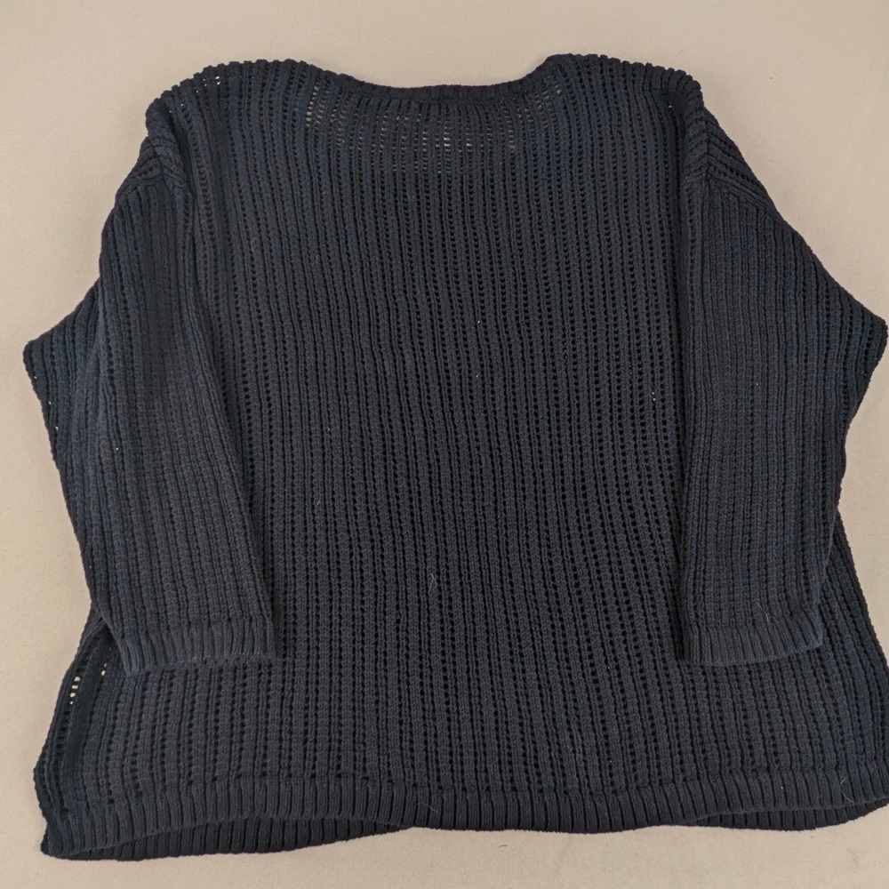 Talbots Plus Womens 3X Navy Blue 100% Cotton Open Knit Ribbed Pullover Sweater - Picture 6 of 12